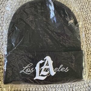 Black Embroidered Beanie Hat